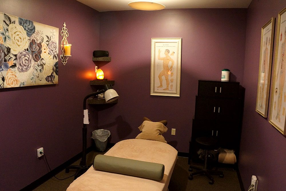 Purple patient room at Balanced Body Acupuncture & Chiropractic in Omaha, NE